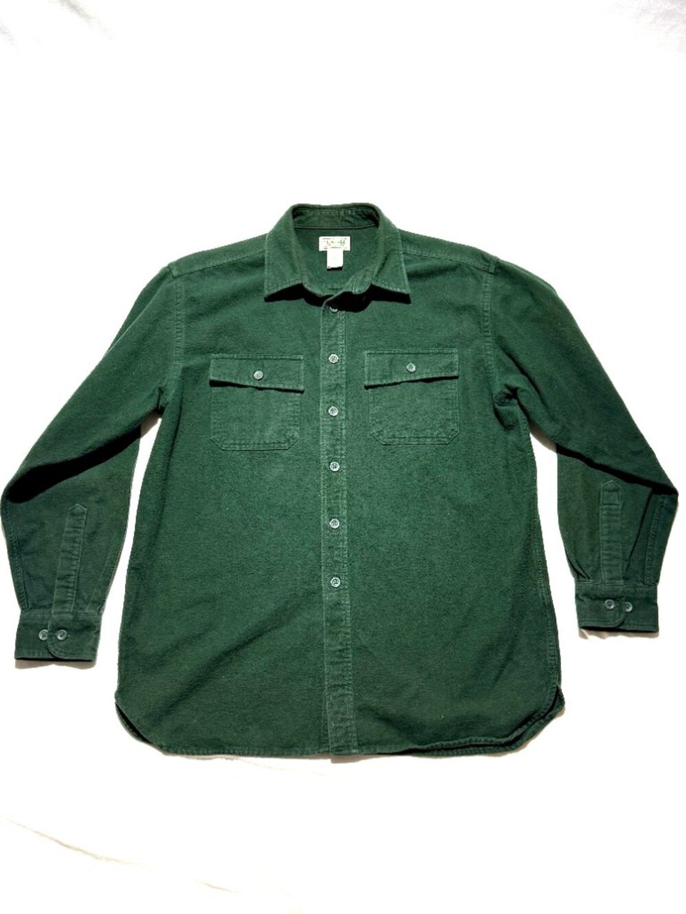 L.L. Bean Mens Heavy Cotton Shirt Large Green Long Sleeve Chamois Cloth - Picture 2 of 7